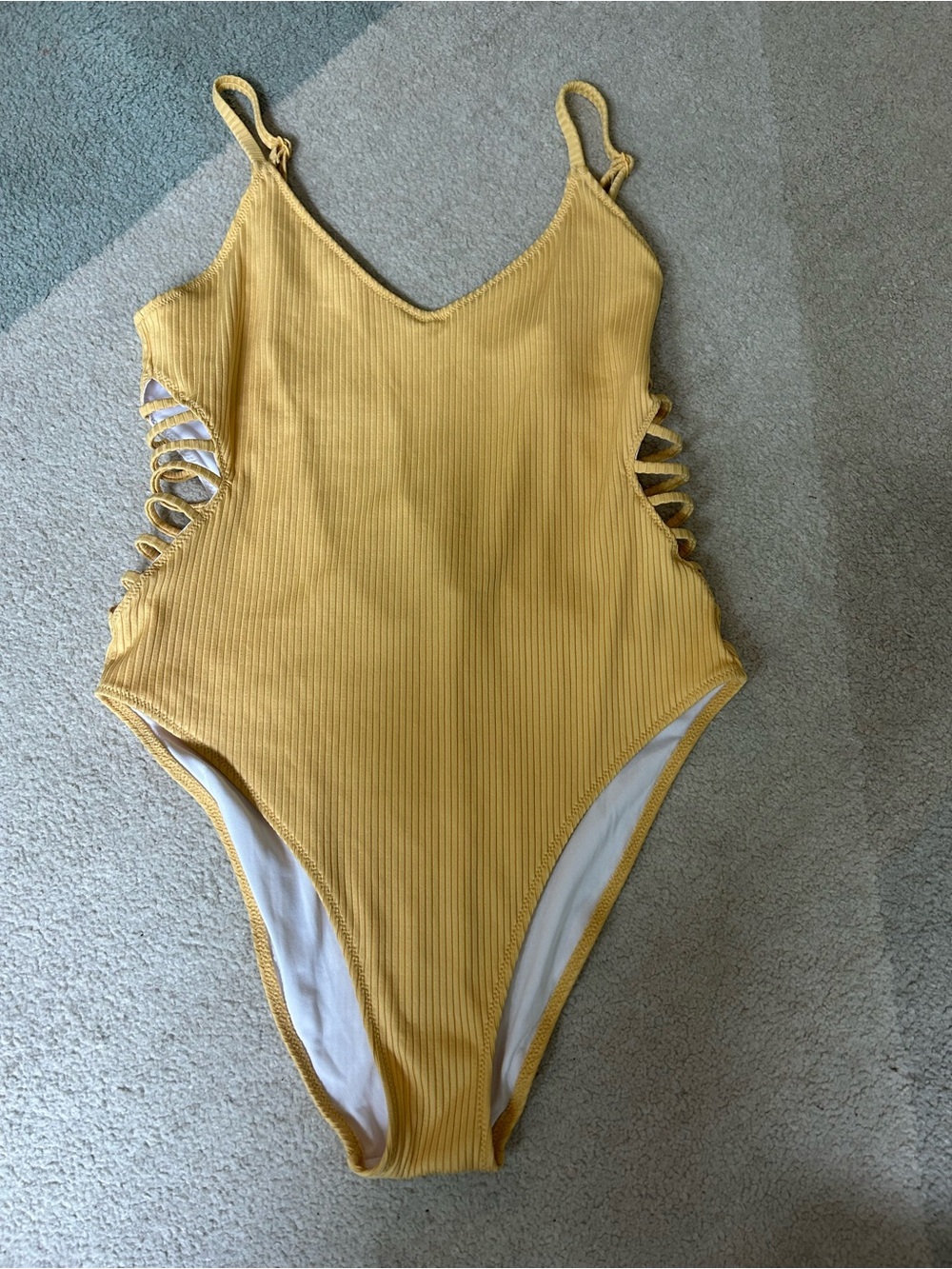 PINK Victoria’s Secret Ribbed Side-Cut One-Piece Swimsuit in Mustard Yellow